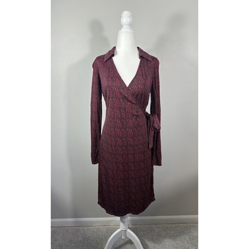 Vintage Chetta B Wrap‎ Dress Womens 6 Black Red Sherrie Bloom Collared Career